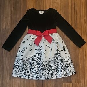 Rare Editions Girls Black and White Girls Dress with Red Bow, Size 12